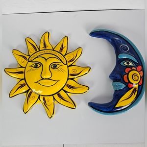 Colorful Sun and Moon hand painted talavera ceramic Wall Art Set